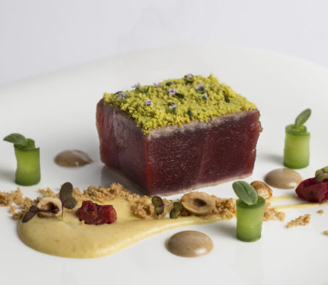 Atún Rojo Escabechado, Pralinés con Parmesano de Oveja y toque de Hierbas