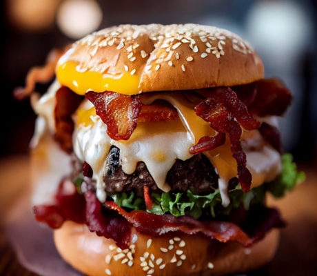 Hamburguesa de Morcilla de Arroz con Pasas, Huevo y Bacon a la miel