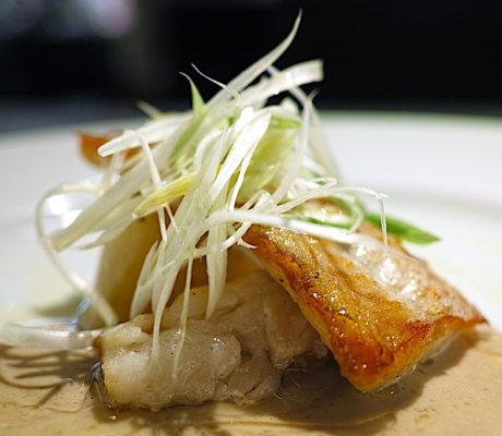 Corvina Salvaje sobre Salsa Crema de Setas y Sésamo