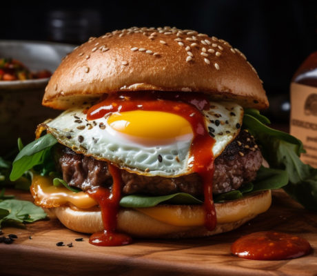 Hamburguesa con Costra de semillas, Huevo, Cheddar y Salsa Especial