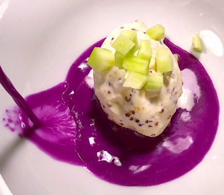 Gazpacho de Lombarda con Helado de Pepino y Mostaza Antigua
