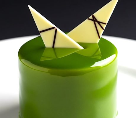 Mousse de Té Matcha y Chocolate Blanco con Glaseado Espejo