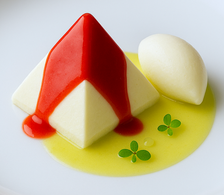 Pirámide de Mousse de Yogur y Limón con centro de Mojito y Helado de Coco