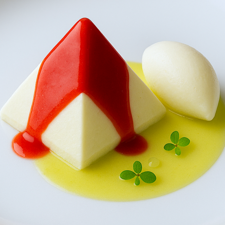Pirámide de Mousse de Yogur y Limón con centro de Mojito y Helado de Coco