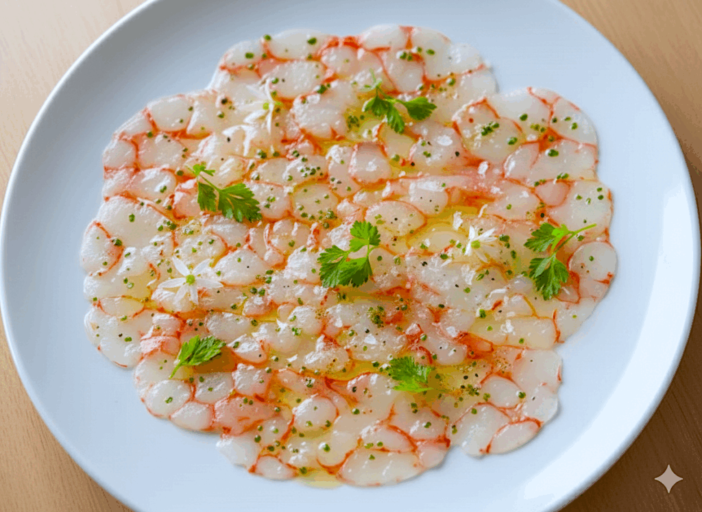 Carpaccio De Gamba Roja Con Aceite De Lim n Y Cebollino Fresco Carpaccio De Gamba Roja Con Aceite De Lim n Y Cebollino Fresco
