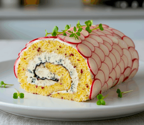 Brazo de Gitano Especiado con Frambuesas, Queso Crema y Miel de Ajo Negro