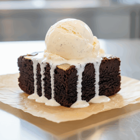 Pastel de Chocolate Espresso con Helado de Vainilla