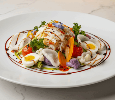 Ensalada Templada de Cangrejo Real con Vinagreta Cítrico-Floral