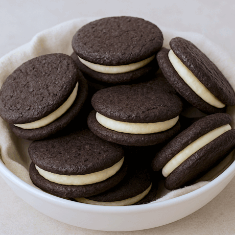 Oreo de Aceituna Negra con Cacao y Crema de Chocolate Blanco