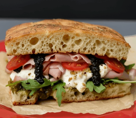 Foccacia con Mortadela y Burrata