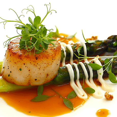 Vieira con Espárragos Verdes en Salsa Cítrica
