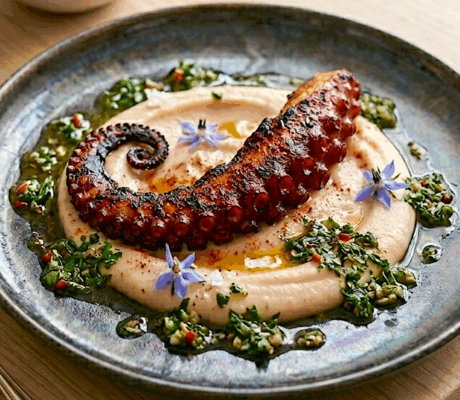 Pulpo Ahumado a la Brasa con Puré y Chimichurri