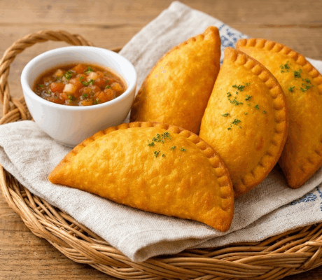 Empanadas Crujientes Rellenas de Carne con Salsa Criolla
