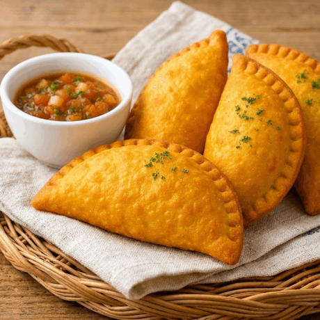 Empanadas Crujientes Rellenas de Carne con Salsa Criolla
