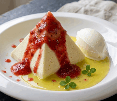 Pirámide de Mousse de Yogur y Limón con centro de Mojito y Helado de Coco