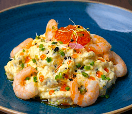 Ensaladilla de Gambas al Ajillo con Mayonesa de Piparras