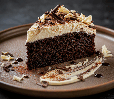 Bizcocho Húmedo Guinness con Cremoso de Queso Mascarpone y Chocolate Blanco Tostado