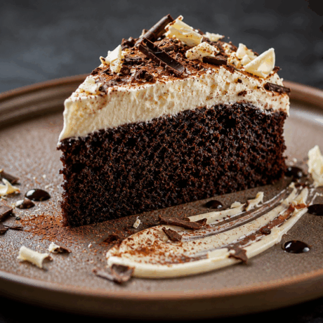 Bizcocho Húmedo Guinness con Cremoso de Queso Mascarpone y Chocolate Blanco Tostado