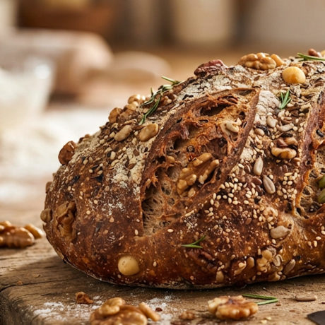 Pan de Nueces, Pecanas y Macadamia con Semillas, Tomillo y Romero